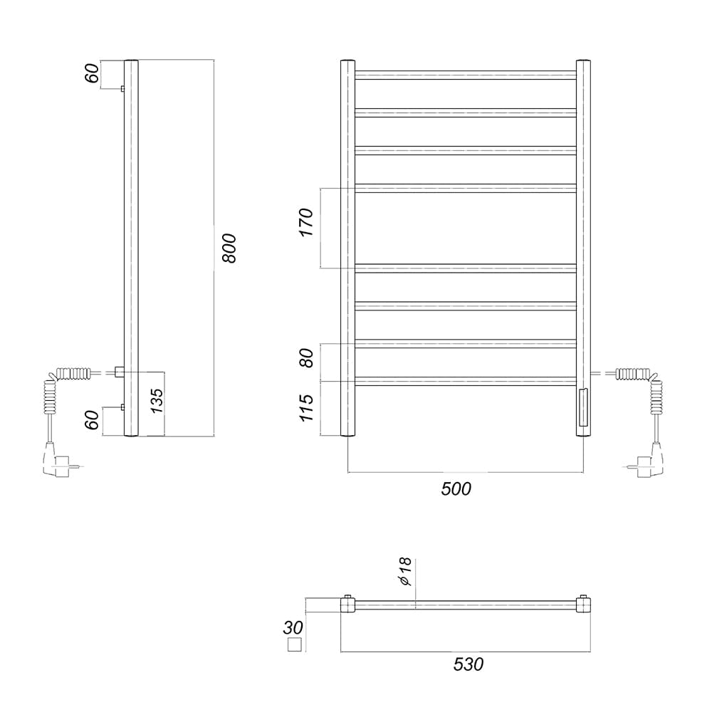 Полотенцесушитель электрический Куба белая П8 500x800 БЕЛ EK R